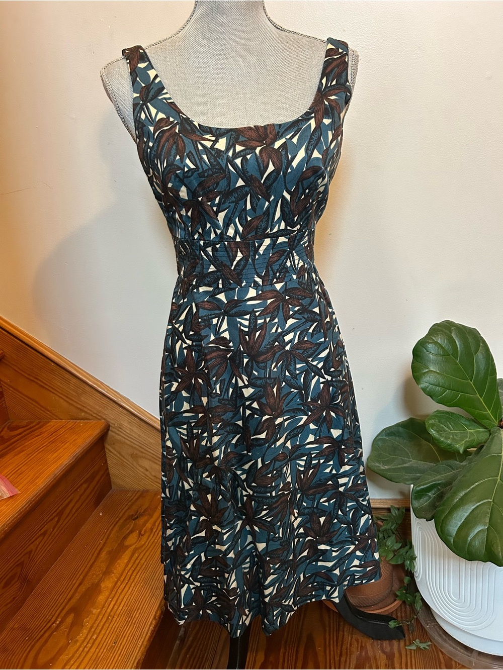 Donna Ricco Teal and Brown Floral Fit-and-Flare Dress